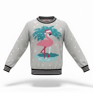 Tipsy Elves Unisex Gray Flamingo Christmas Sweater Festive Seasonal Knit Sz L